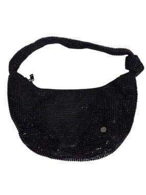 Olga Berg Black Beaded Handbag Shoulder Bag Zip Closure Classic Night Out